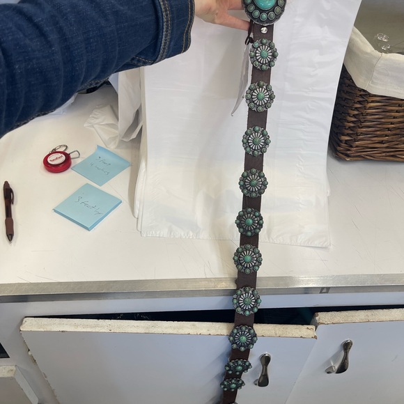 Turquoise Floral Concho Leather Belt - Picture 5 of 7